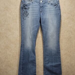 Express SZ 12L Y2k Graphic Detail Stretch Eva Bootcut Vintage Biker Blue Jeans